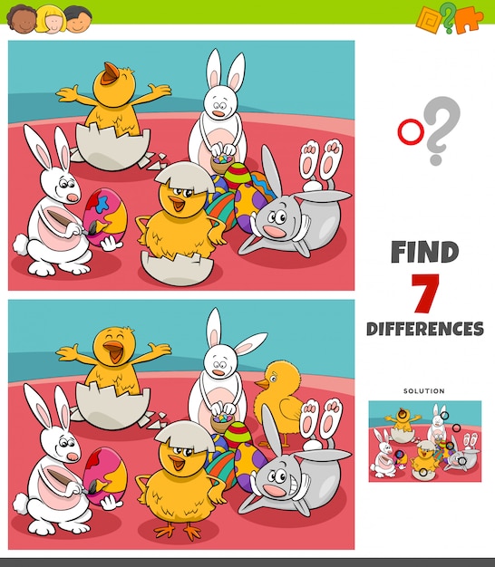 Differences game with comic Easter characters