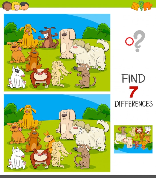 Differences game with dog characters