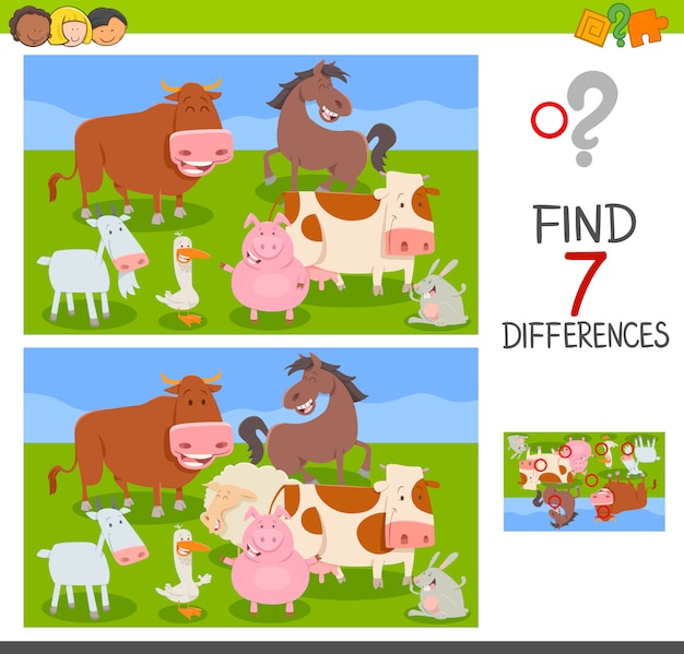 differences game with farm animals group