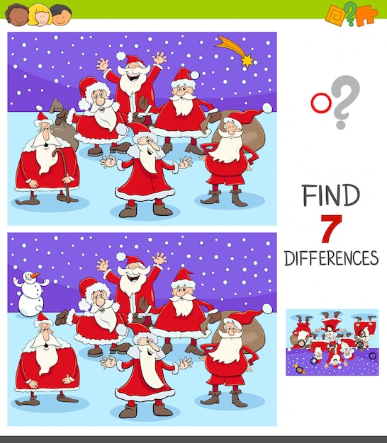 Differences game with santa claus characters