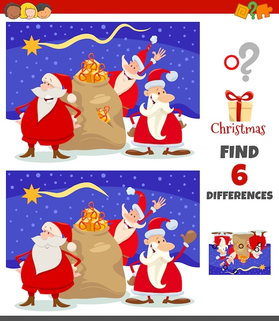 Differences game with santa claus christmas characters group