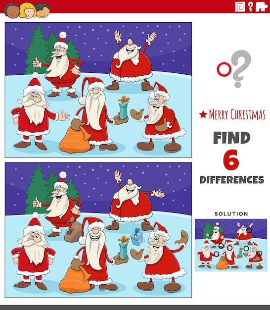 Differences game with Santa Clauses on Christmas