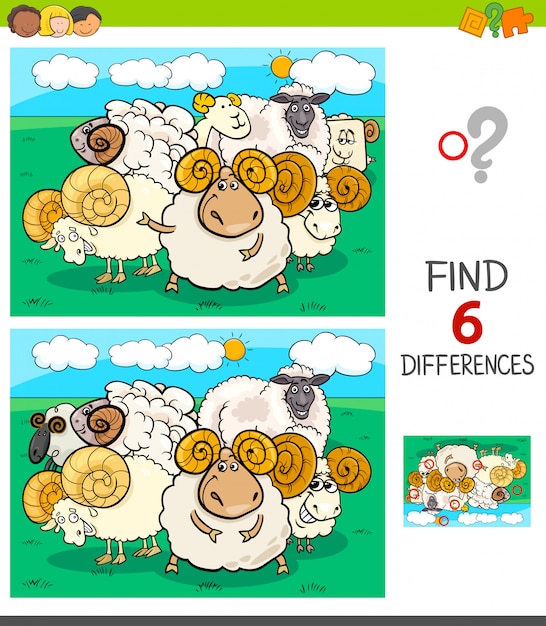 Differences game with sheep and rams characters