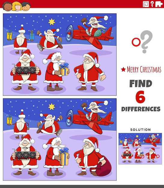 Differences task for children with santa clauses characters