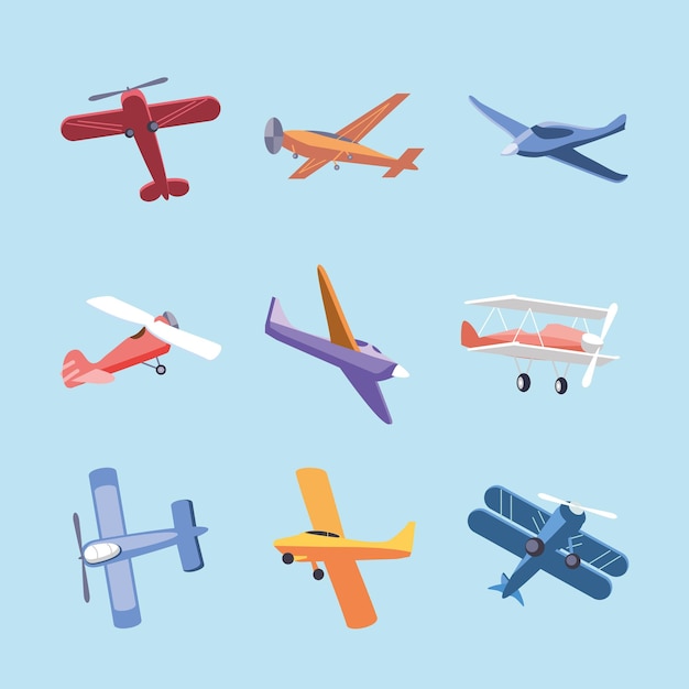 Vector different airplane icons