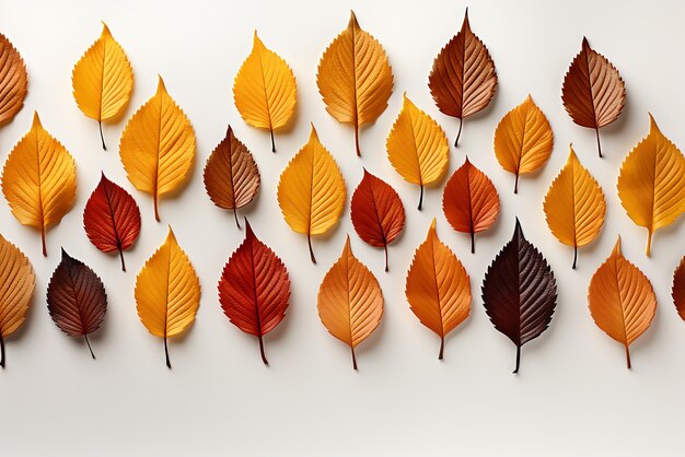 Vettore diverse foglie autunnali brillano in diversi colori isolati su uno sfondo bianco