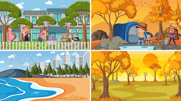 Different background scenes of nature in set