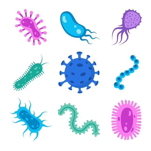 Different bacteria pathogenic microorganisms set bacteria and germs microorganisms