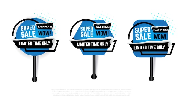 Different banner set with super sale inscription Vector illustration