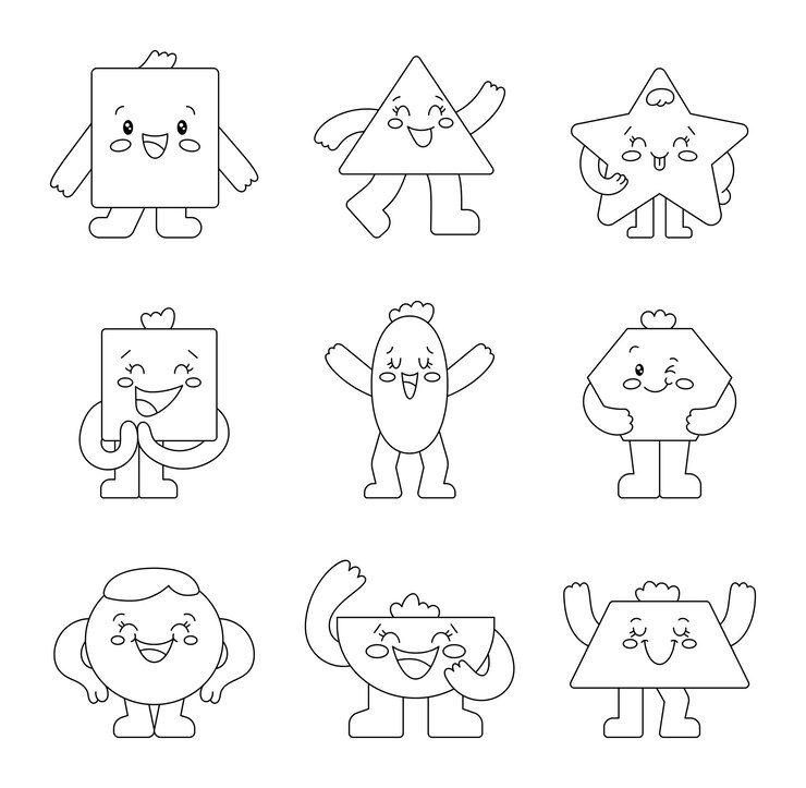 Vector 다른 기본 기하학적 그림 문자 색 페이지