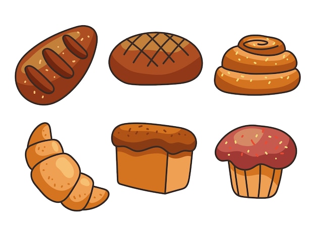 Different bread pastry products food design element set