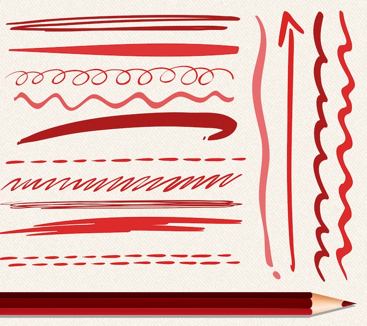 Vector different brushstrokes of red color