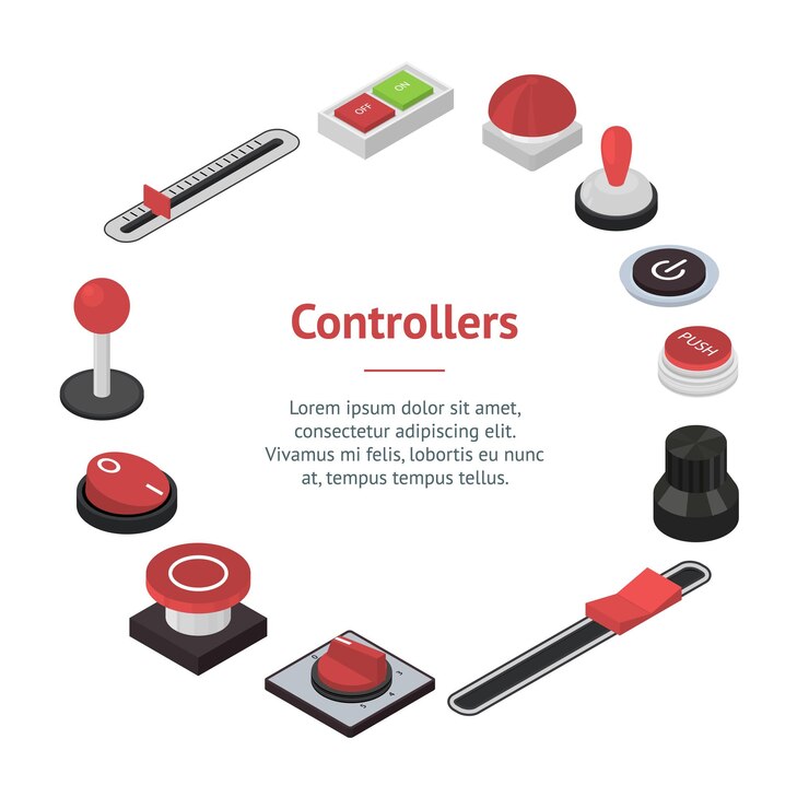 Vector different buttons sign banner card circle 3d isometric view vector
