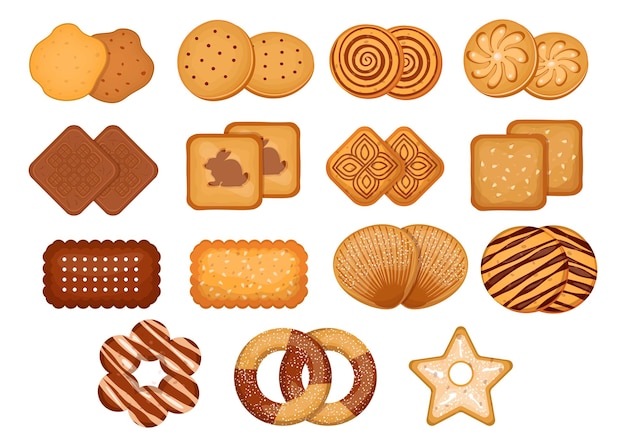 Vector different cartoon cookies illustrations set