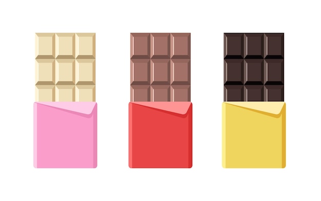 Different chocolate bar icons in foil packaging