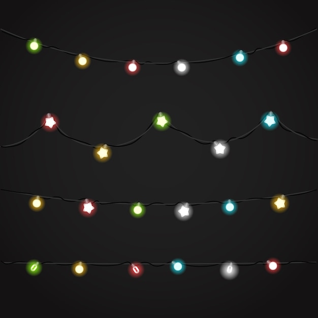 Разные рождественские цветные гирлянды векторный клипарт. рождественская открытка вектор шаблон