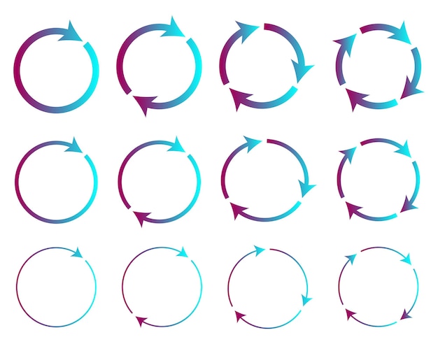 Different circular and different thickness circular arrows sign symbols vector illustration