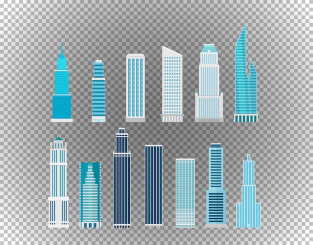 Vector different city skyscrapers isolated on transparent