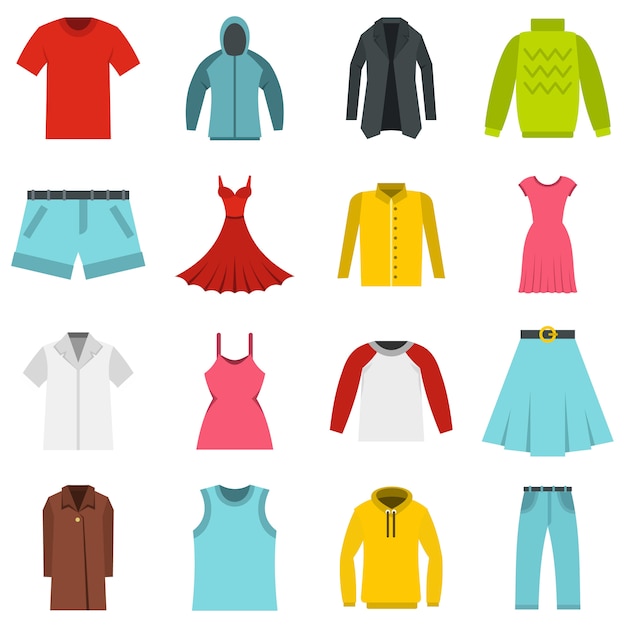 Different clothes set flat icons