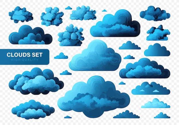Different clouds set in cartoon style isolated on transparent background Vector illustration EPS 10