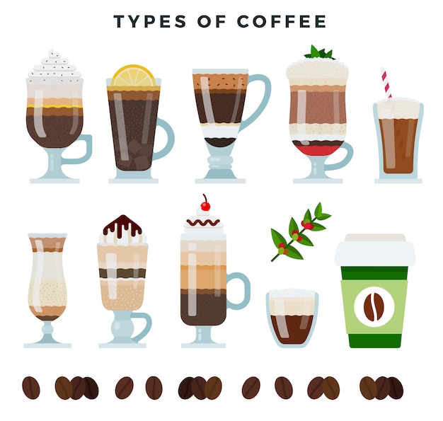 Different coffee drinks illustration