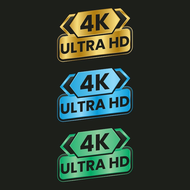 異なる色の 4k 超 hd ボタン アイコン