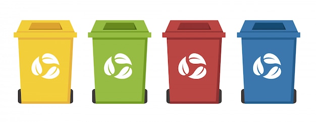 Different color recycle bins