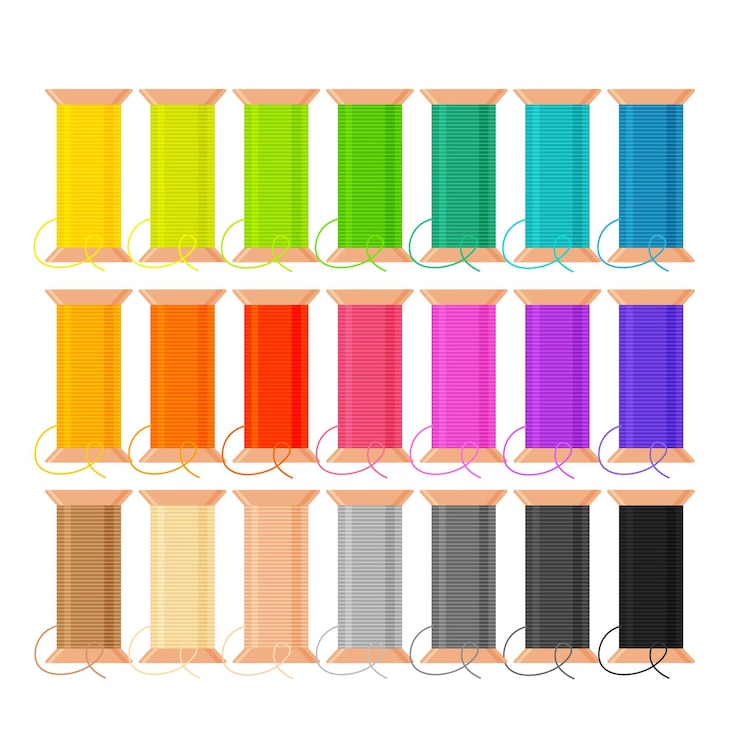 Vector different color spools set of thread for sewing needlework equipment tailoring and clothing repair