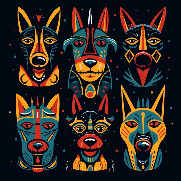 Different colored dog illustrations in black