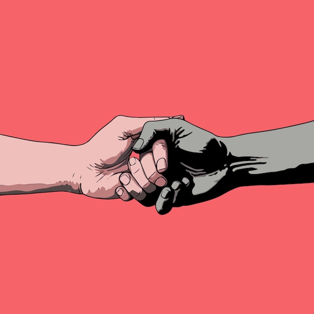 Vector different colored hands are holding one another