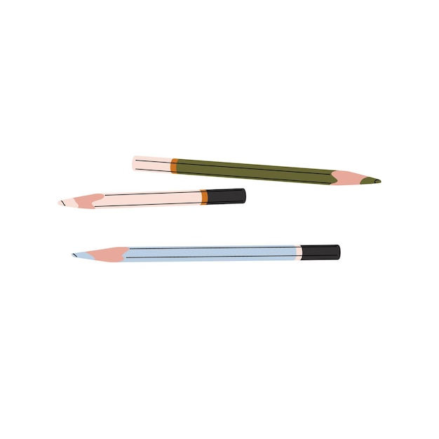 Vector different colored pencils childish crayon for painting art writing notes drawing tools draft instrument school stationery office supplies flat isolated vector illustration on white background