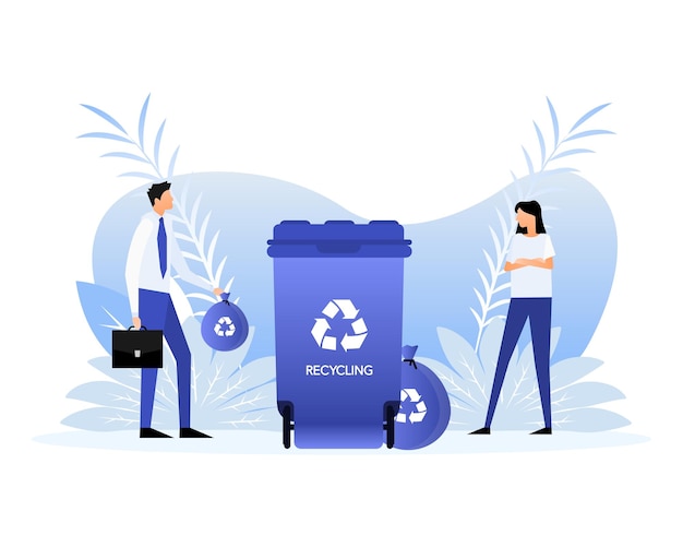 Different colored recycle waste bins vector illustration Waste types segregation recycling