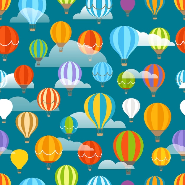 ベクトル さまざまなカラフルな気球のシームレスなパターン