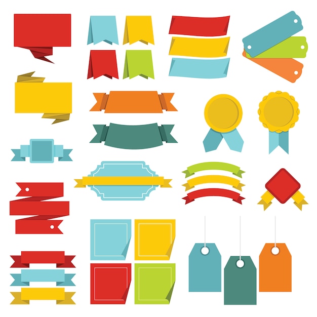 Different colorful labels icons set, flat style