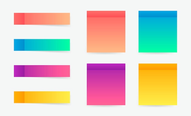 さまざまなカラフルなポストノートステッカー、ベクターコレクション。シャドウテンプレート付きの粘着テープ。メモ用紙を投稿します。その上にテキストを配置します。