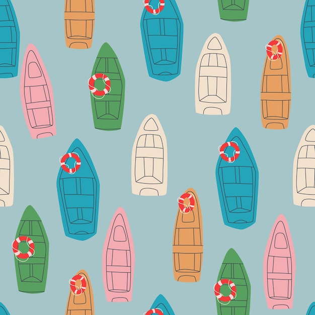 Различные красочные речные лодки Векторный бесшовный узор для дизайнерской печати шаблонов печати ткани