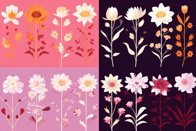 Vector different colors flowers side by side