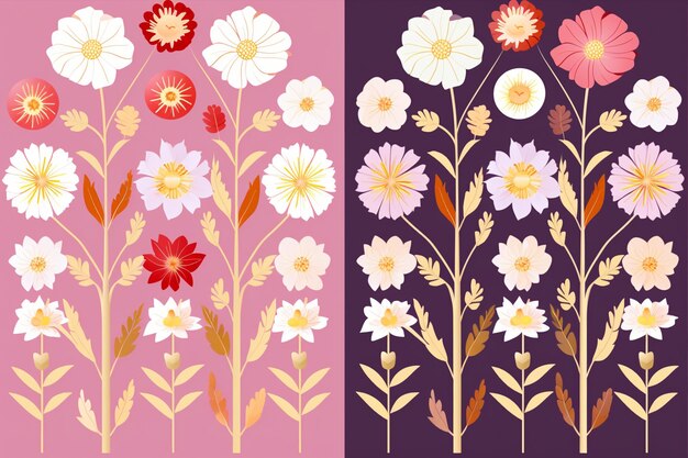 Vector different colors flowers side by side