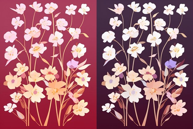 Vector different colors flowers side by side