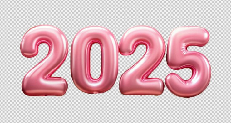 Vector 다양한 색의 헬 풍선 새해 축하 2025 png 디자인
