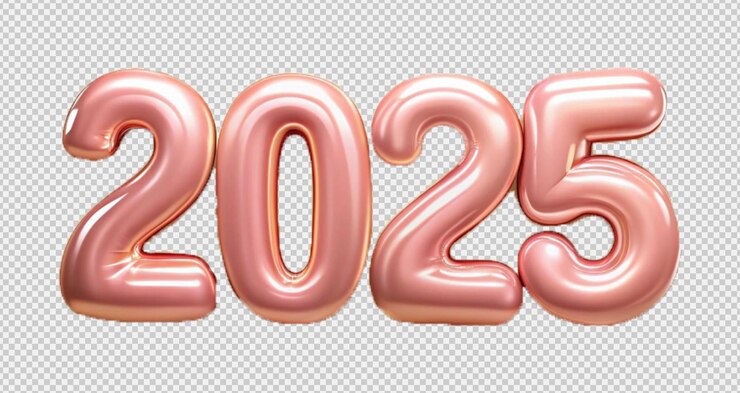 Vector 다양한 색의 헬 풍선 새해 축하 2025 png 디자인