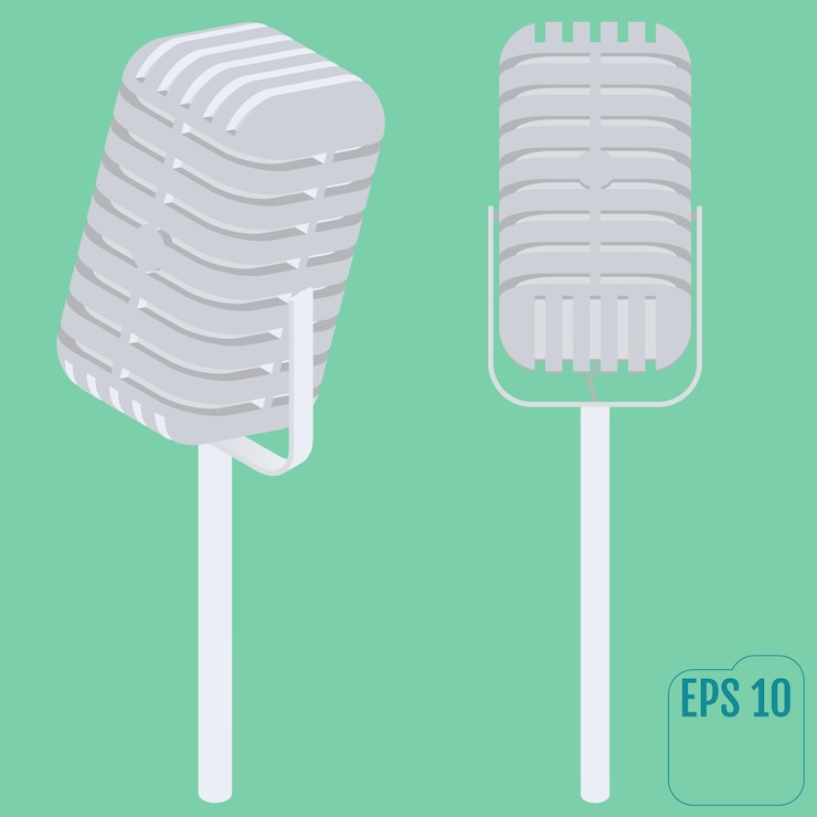 Vector different concert microphones microphone retro vocal radio equipment isometric flat vector