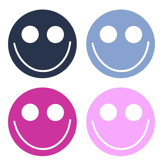 Different cute smiley faces in 4 different colors