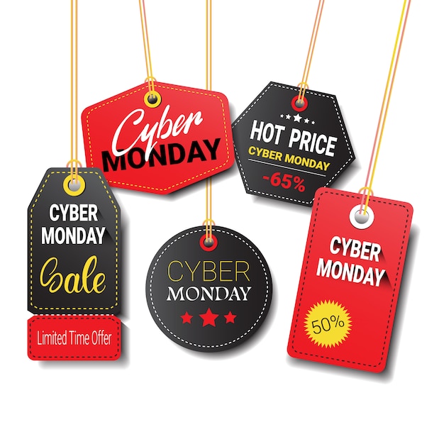 Different Cyber Monday Sale Tags or Labels Set Isolated