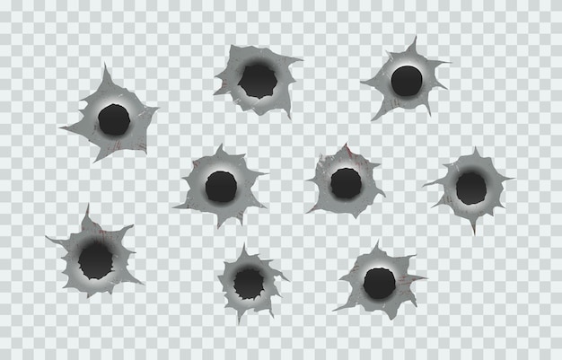 Vector different damaged element from bullet on metallic surface