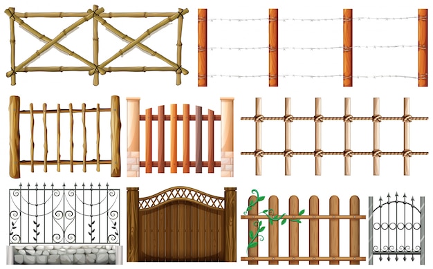 Different designs of fence illustration