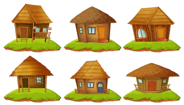 Vettore diversi disegni di cottage in legno