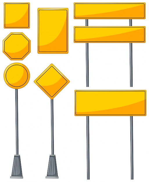 Different designs of yellow signs