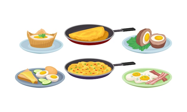 Vector different dishes made from eggs vector set egg meal collection for cafe and restaurant