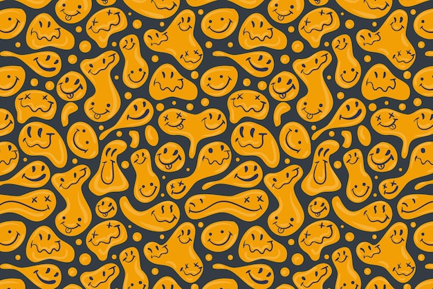 Different distorted smile emoticons pattern background